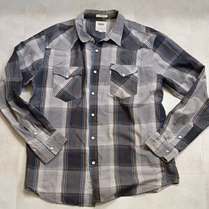 Levi's Blue and Gray Plaid Button Down Shirt